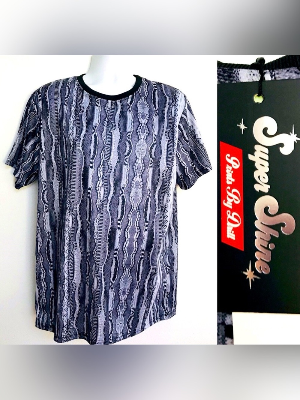 NWT SUPER SHINE Prints by Drill FAUX KNIT Shirt XL